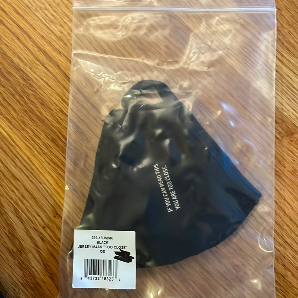 Brand new.  Black Jersey face mask.  “IF YOU CAN READ THIS, YOU ARE TOO CLOSE”